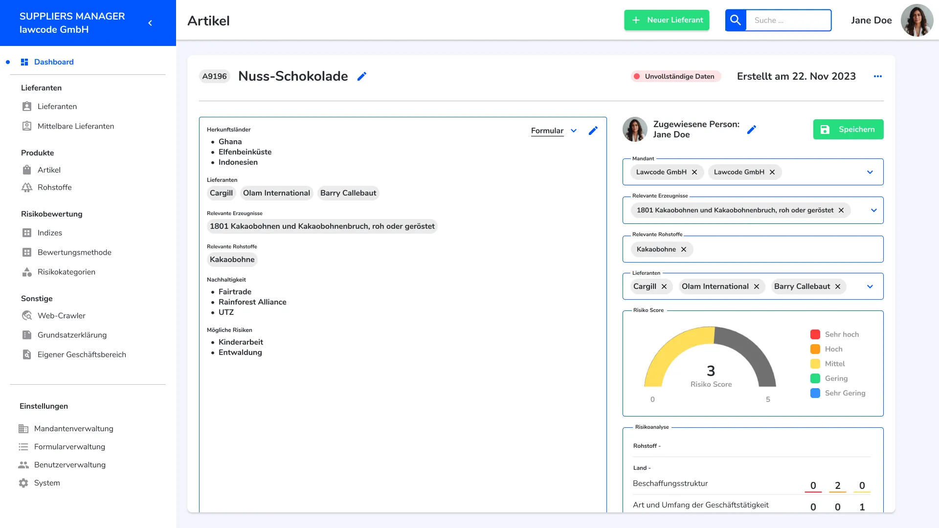 Suppliers Management Tool - Artikel Detail